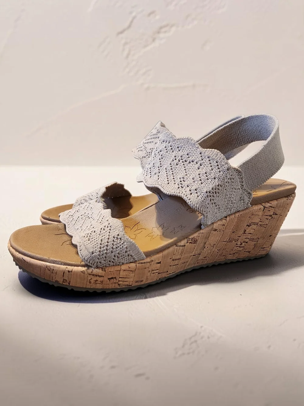 Skechers Beige Knit Cork Wedge Sandals